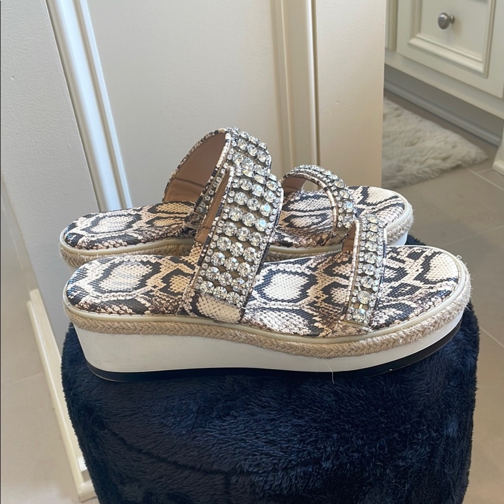 Embellished Python-Print Platform Sandal - Silver Accents